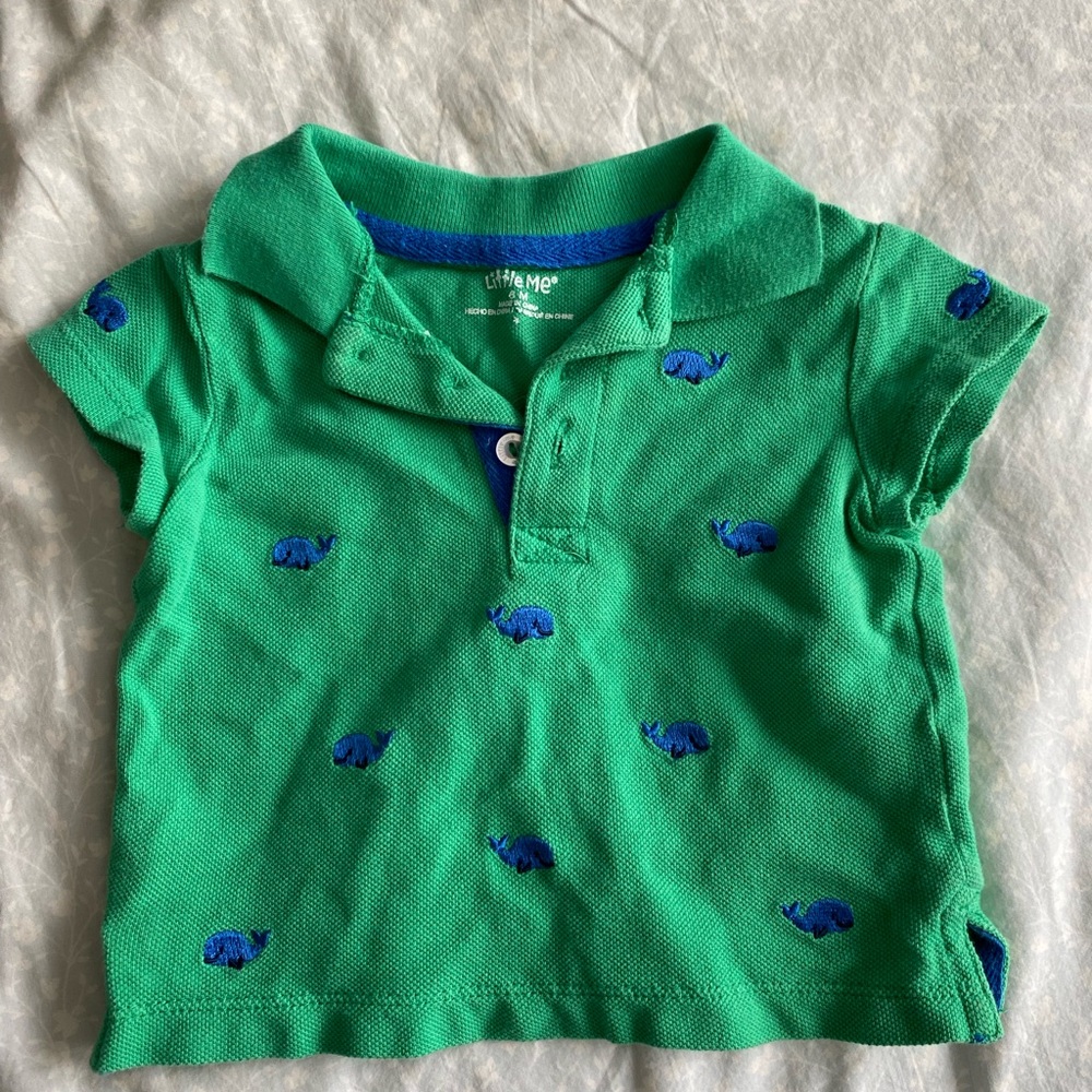 Little Me Green Polo with Blue Whale Design